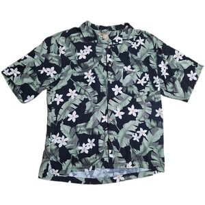 Jamaica Jaxx Silk Hawaiian Tropical Aloha Shirt Men's Size Large Green Button Up